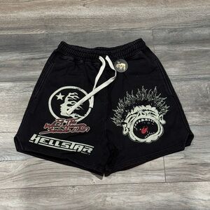 HELLSTAR Black Graphic Athletic Shorts with Drawstring